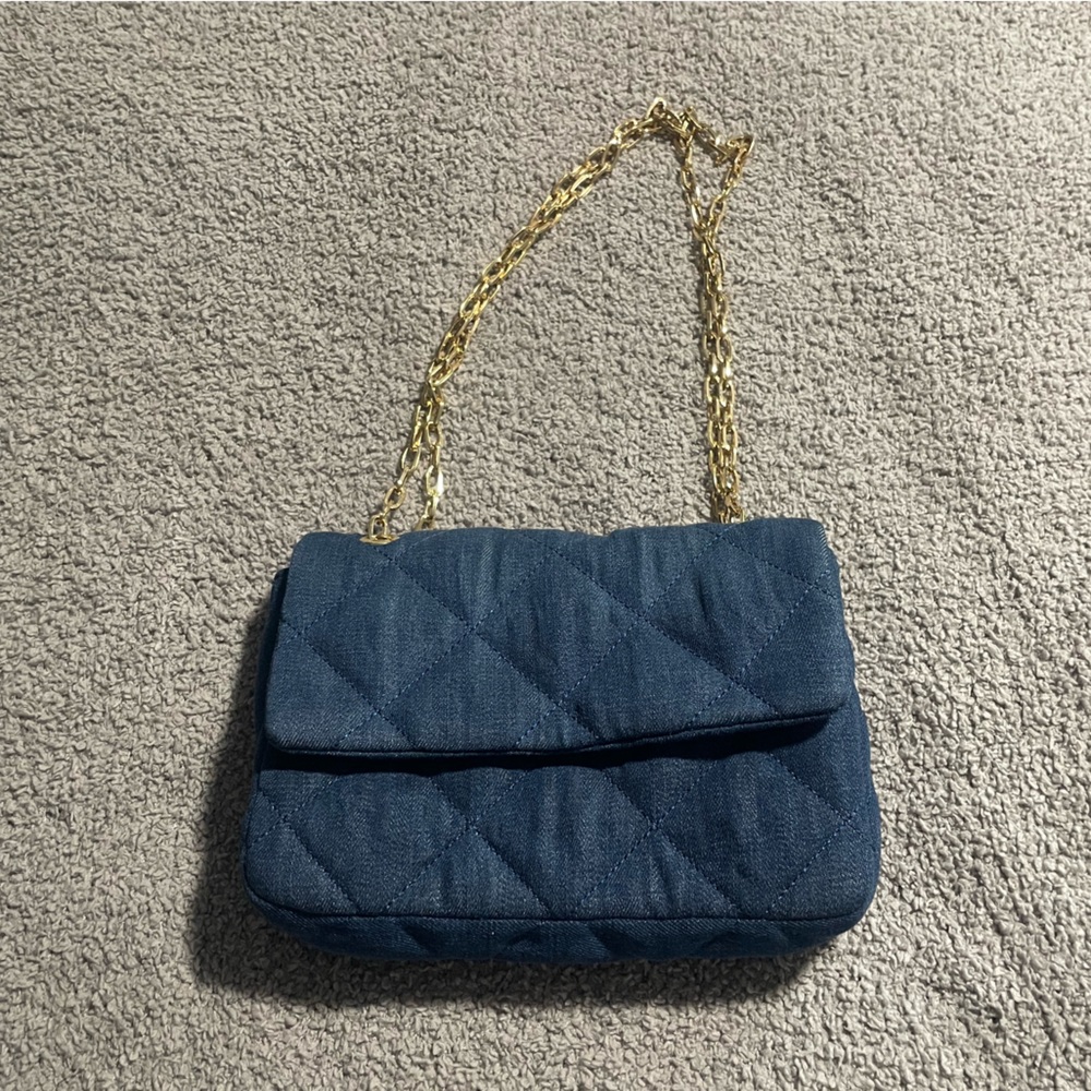 Quilted Denim Purse with Gold Chain (Loft)